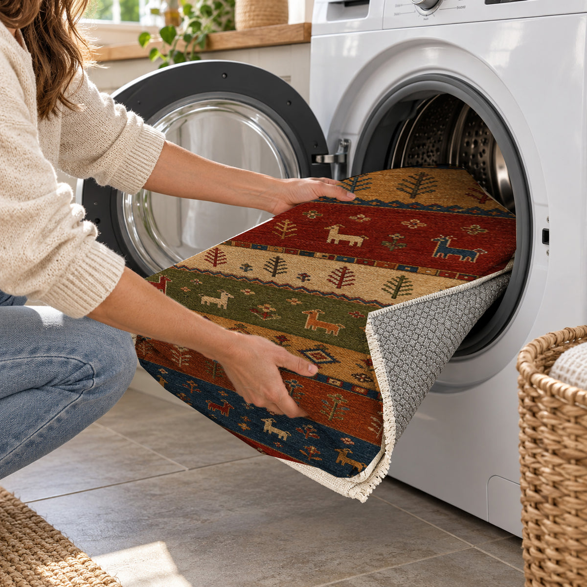 Shiraz Crimson Ethnic Washable Rug — washing machine