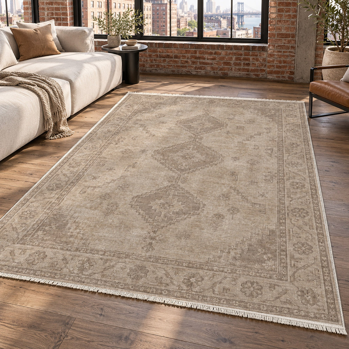 Shiraz Echo Ivory Taupe Vintage Washable Rug — new york living