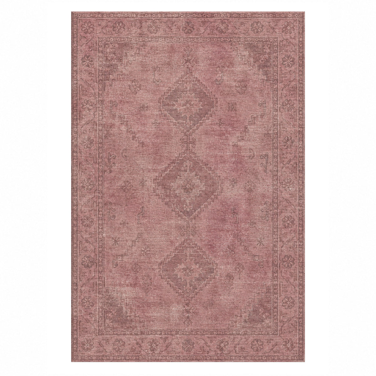 Shiraz Echo Rose Pink Vintage Washable Rug — top view