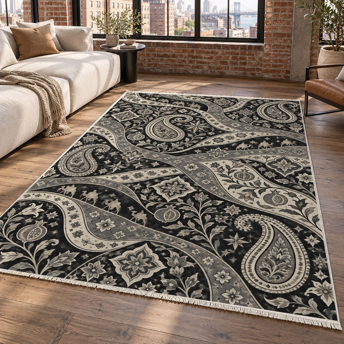 Silk Road Charcoal Ethnic Washable Rug — new york living