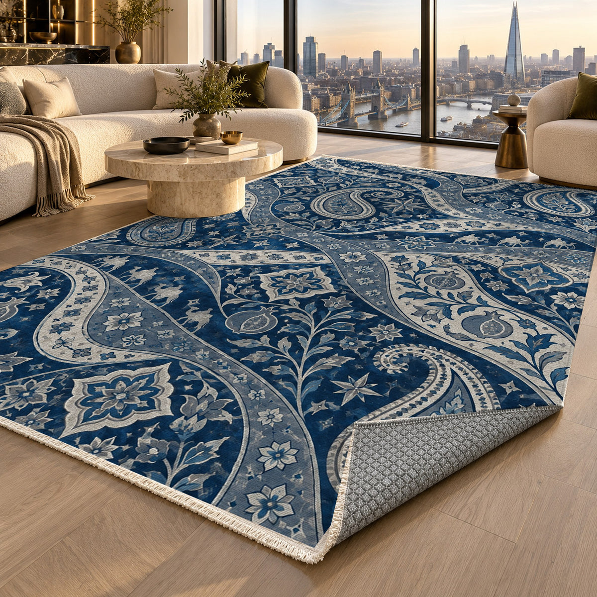 Silk Road Indigo Ethnic Washable Rug — london luxury living