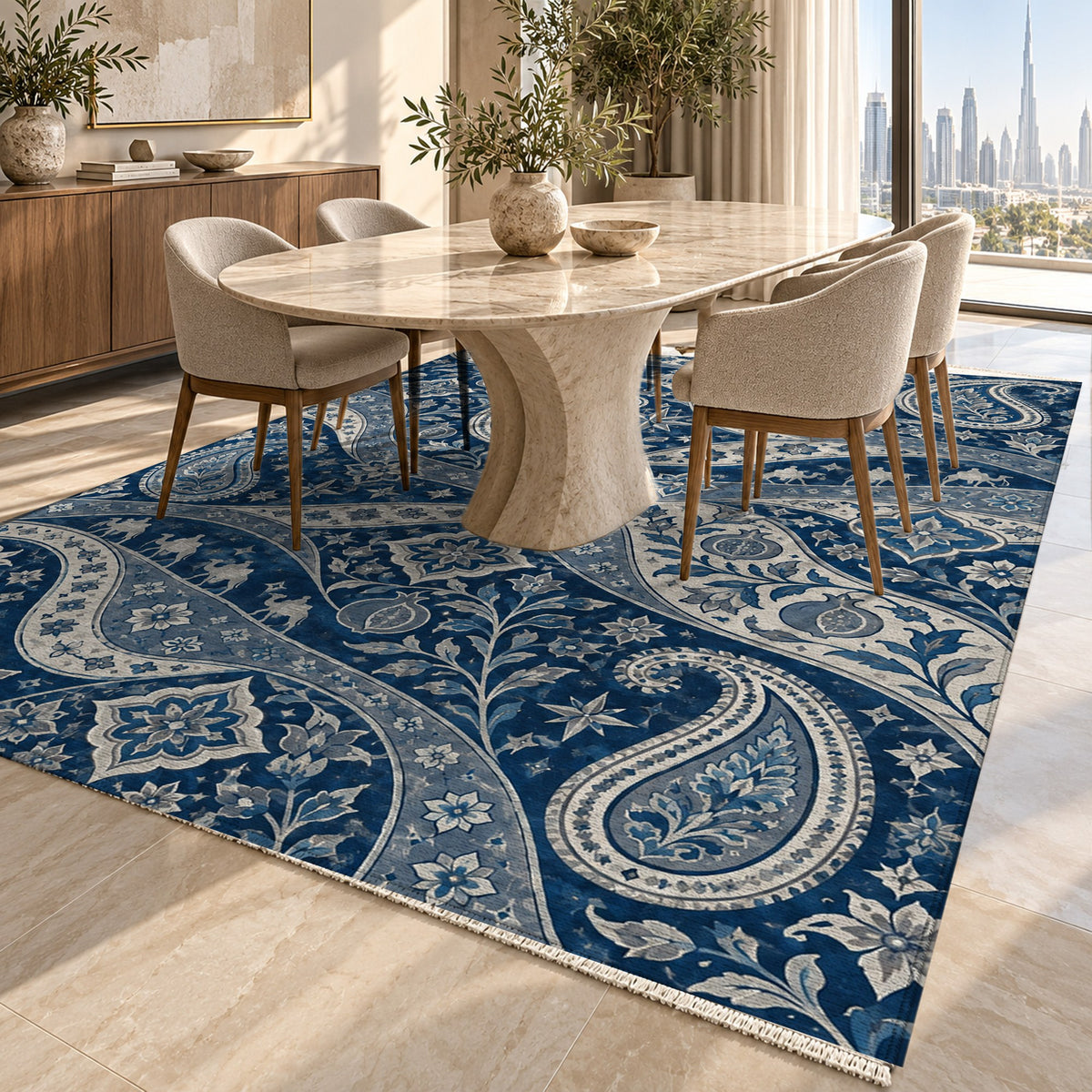 Silk Road Indigo Ethnic Washable Rug — dubai dining