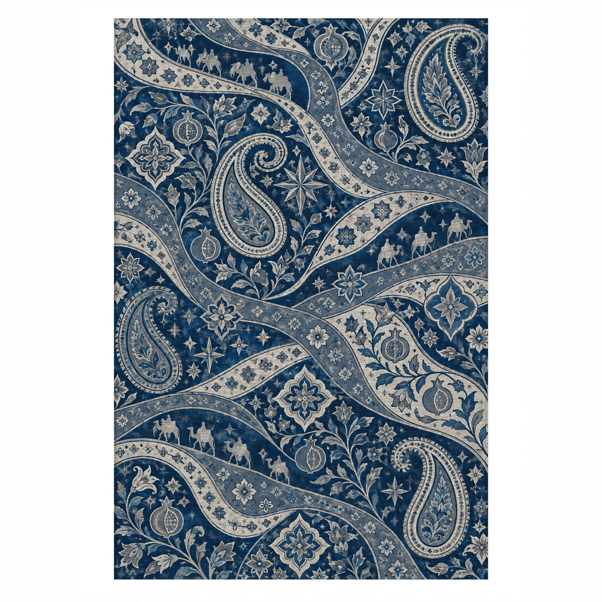 Silk Road Indigo Ethnic Washable Rug — top view
