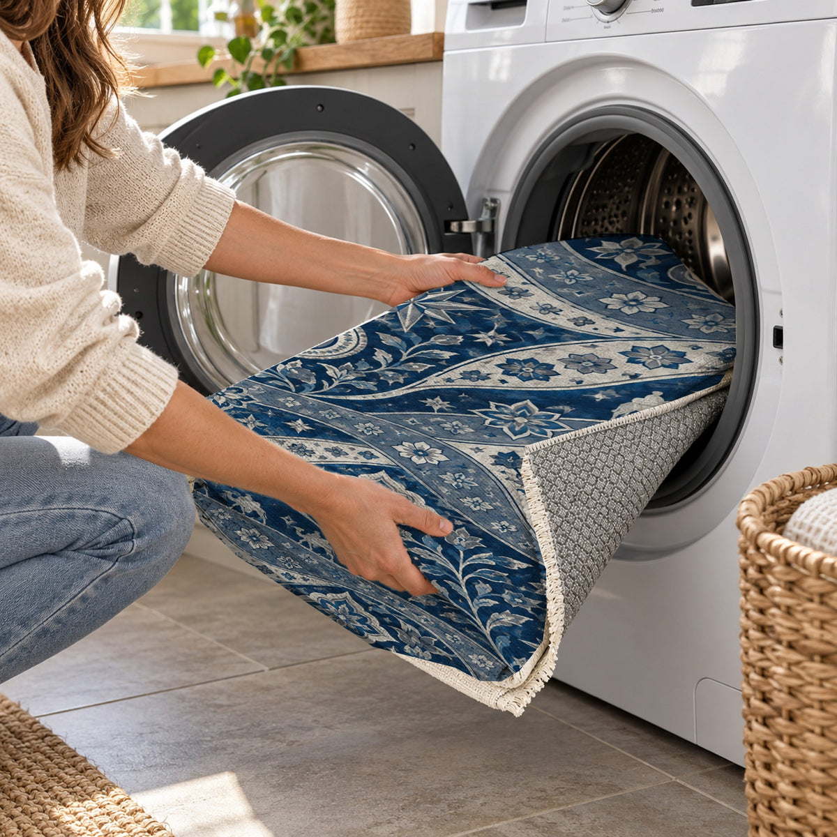 Silk Road Indigo Ethnic Washable Rug — washing machine