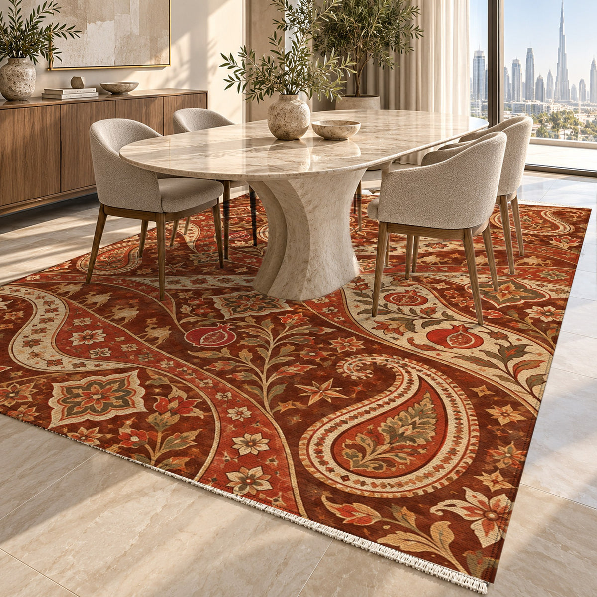 Silk Road Terracotta Ethnic Washable Rug — dubai dining