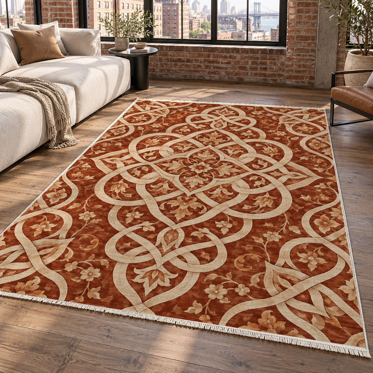 Silken Knots Terracotta Ethnic Washable Rug — new york living