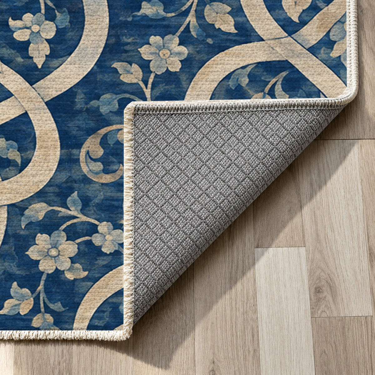 Silken Knots Ethnic Washable Rug — backing close up