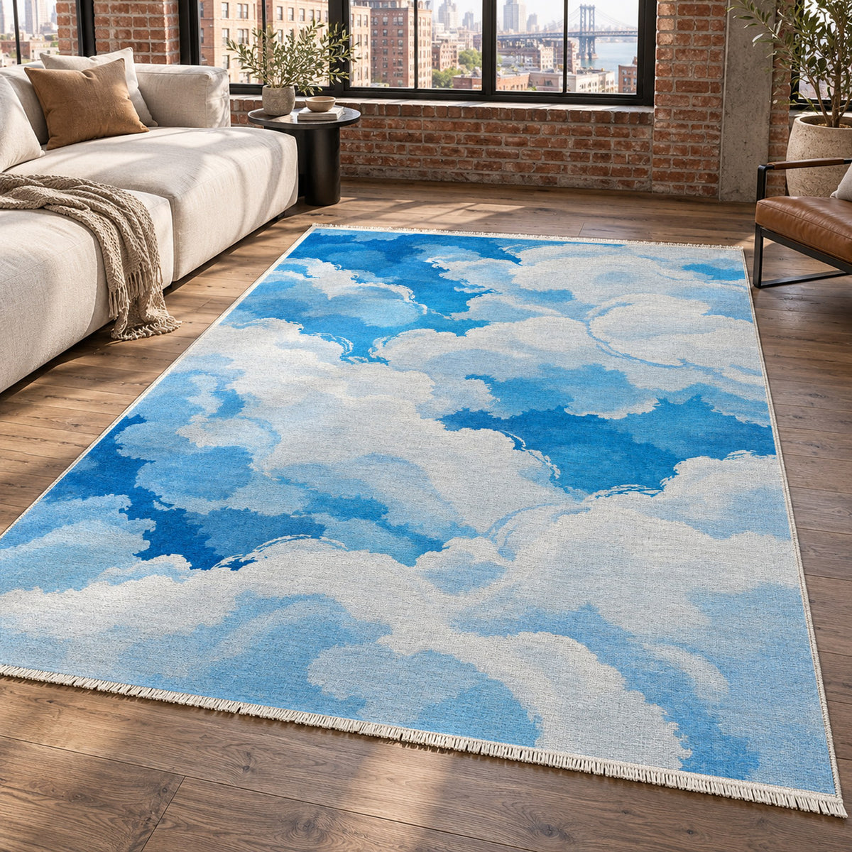 Sky Cloud Open Blue Sky Abstract Washable Rug — new york living