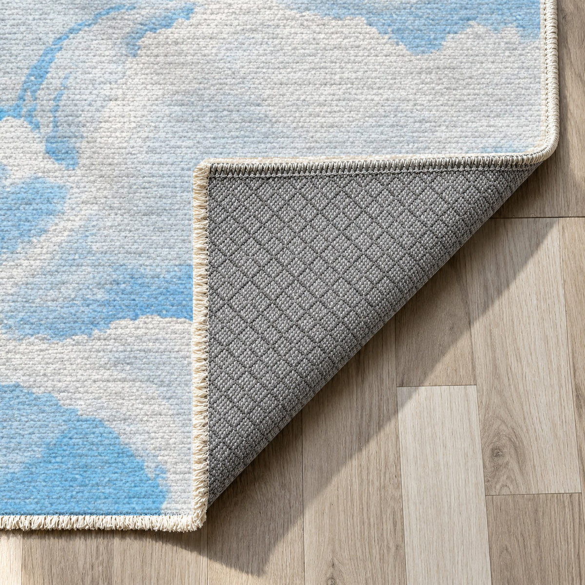 Sky Cloud Open Blue Sky Abstract Washable Rug — backing close up