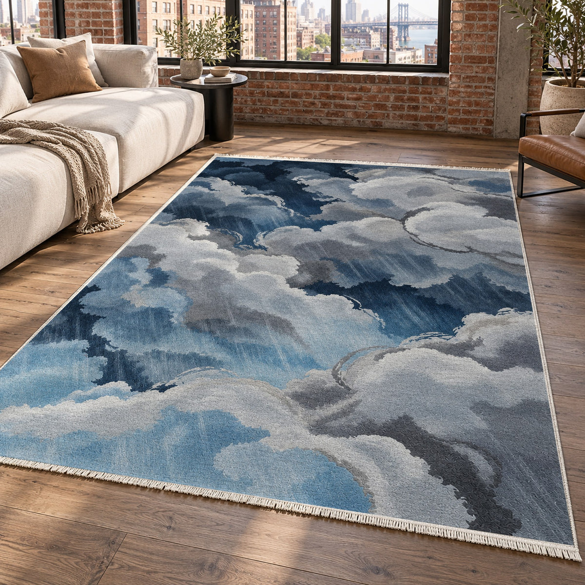 Sky Cloud Rainy Day Abstract Washable Rug — new york living