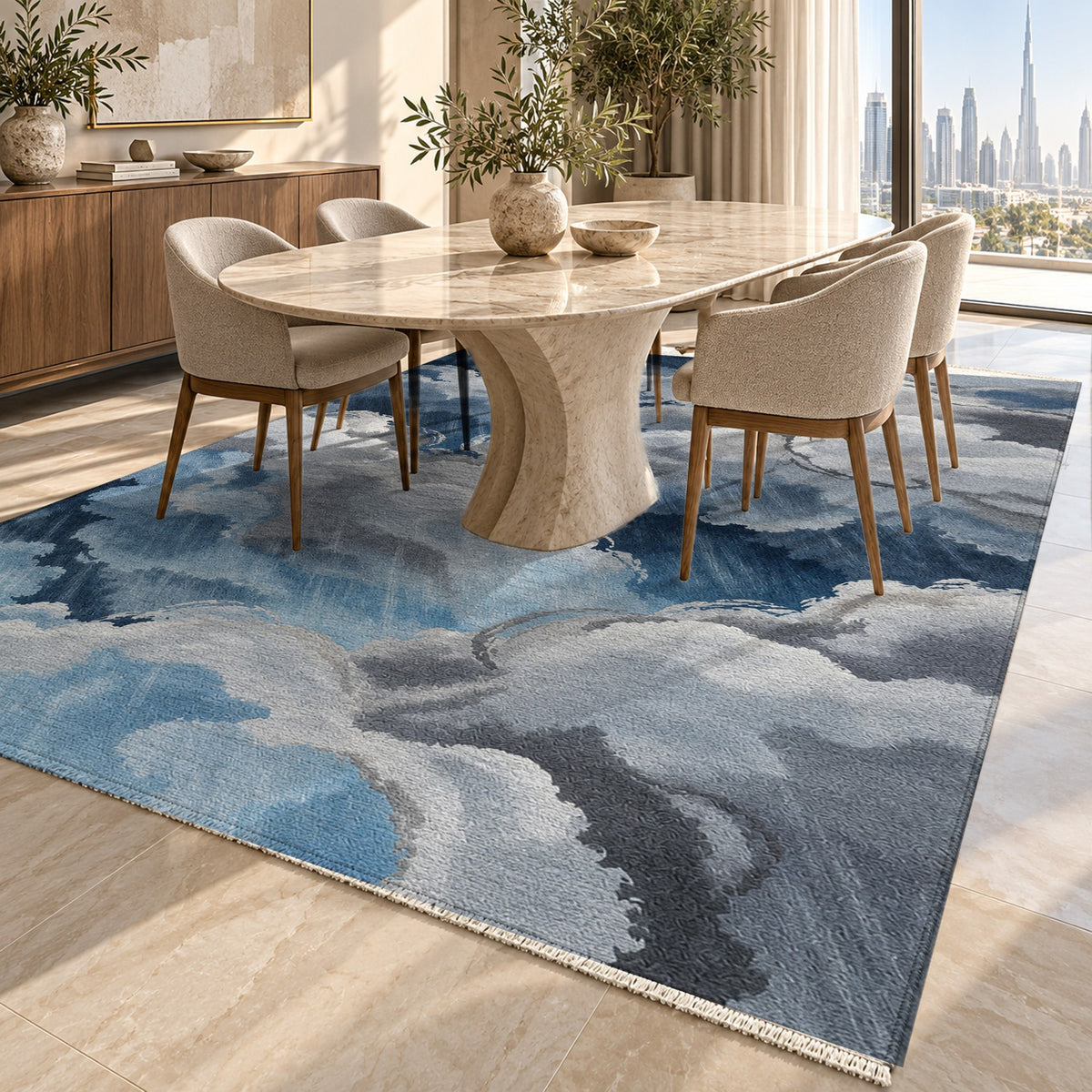 Sky Cloud Rainy Day Abstract Washable Rug — dubai dining