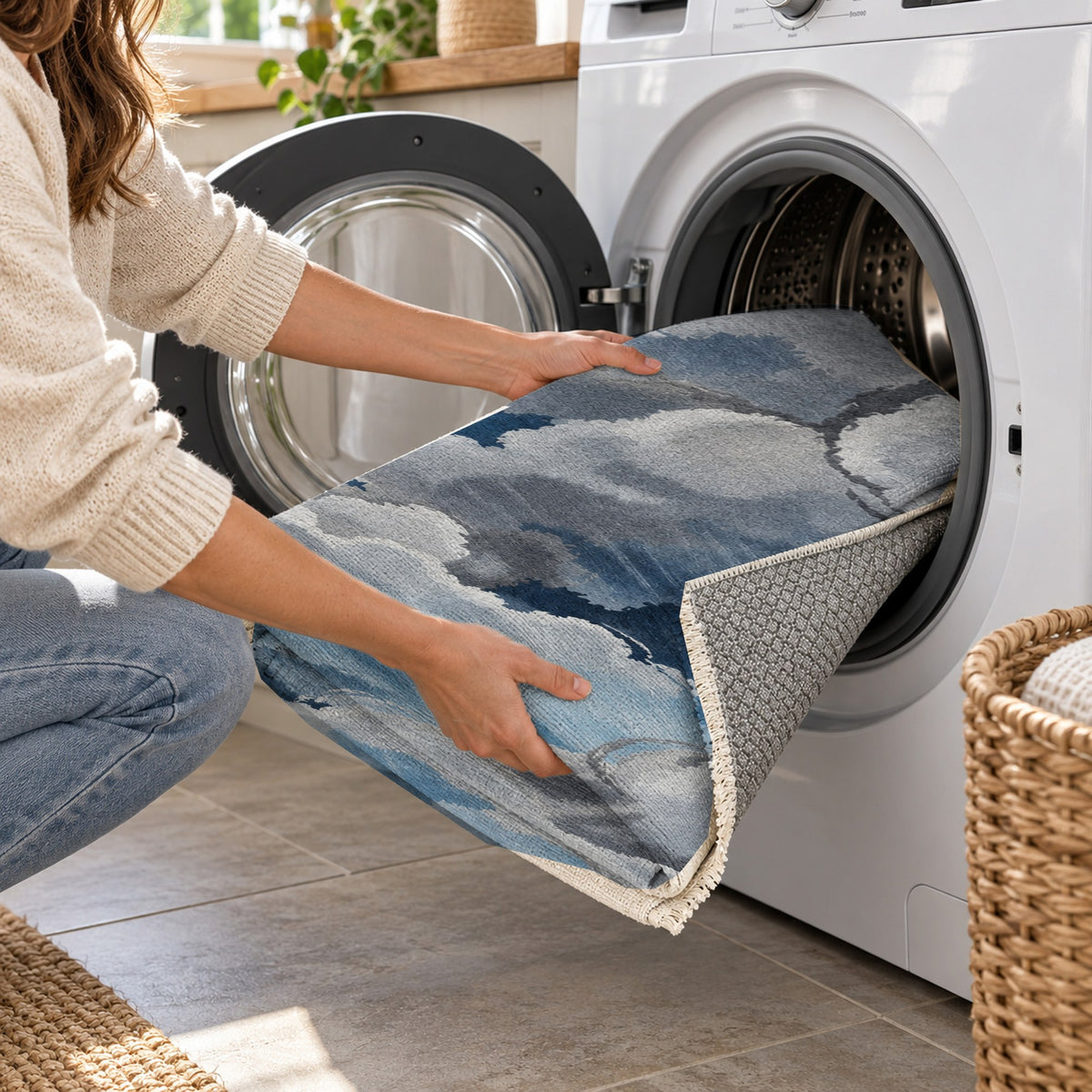 Sky Cloud Rainy Day Abstract Washable Rug — washing machine