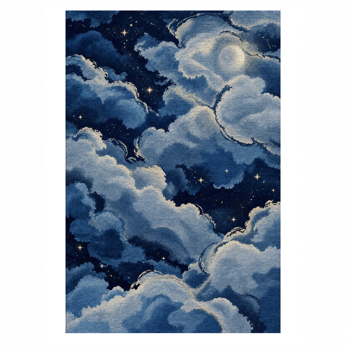Sky Cloud Starry Night Abstract Washable Rug — top view