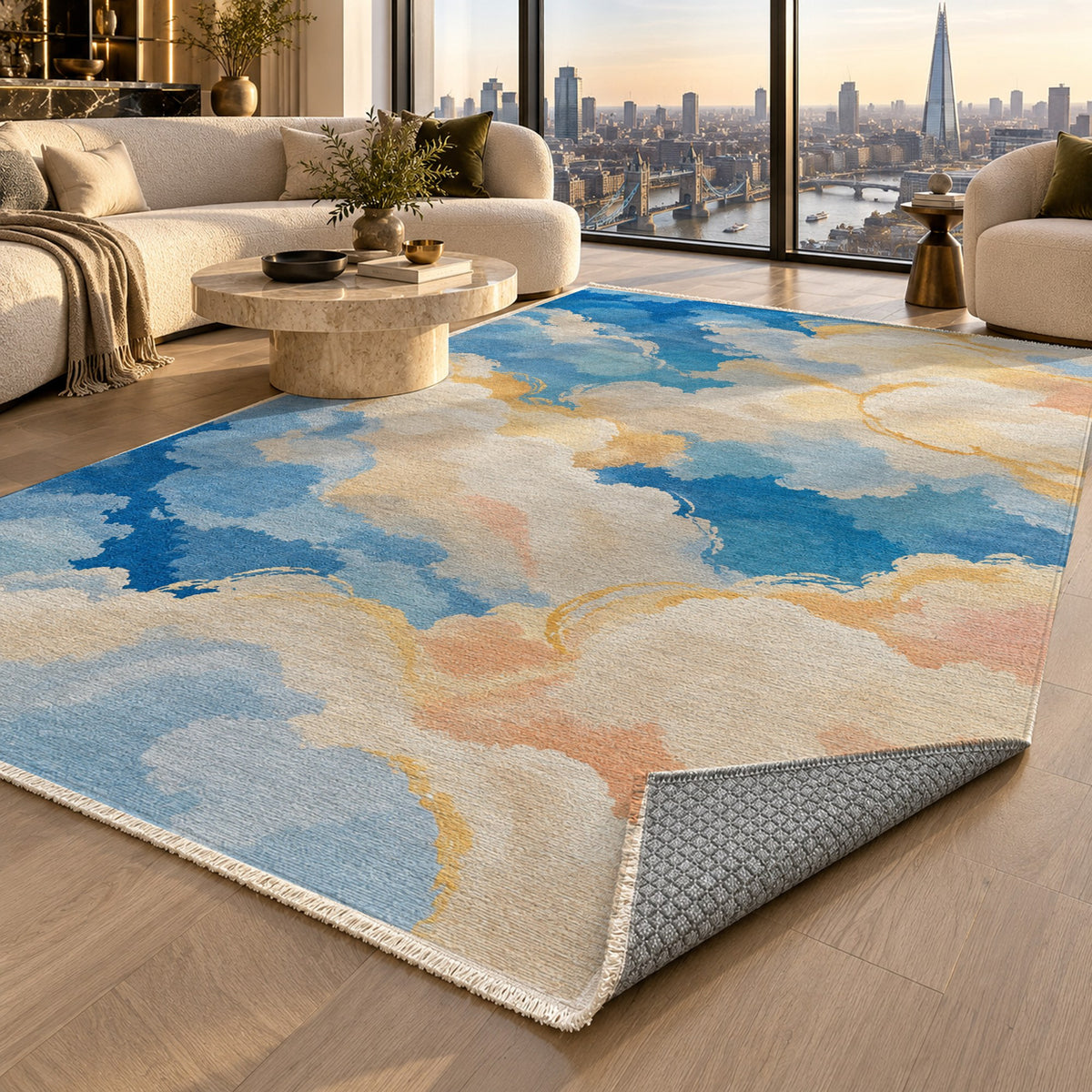 Sky Cloud Sunny Day Abstract Washable Rug — london luxury living