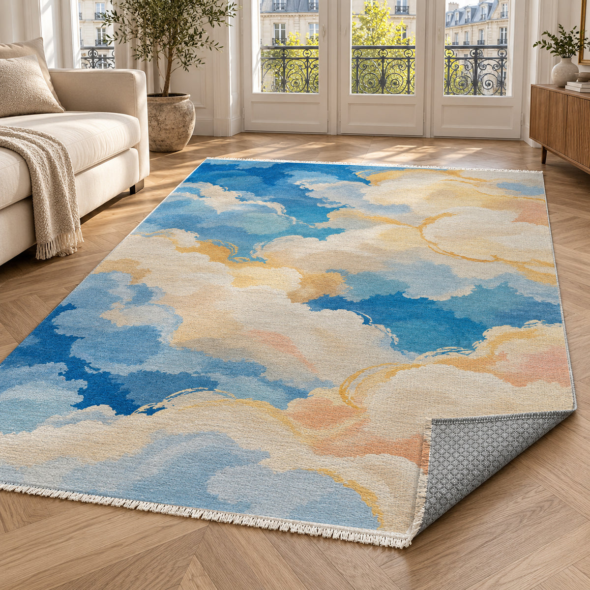 Sky Cloud Sunny Day Abstract Washable Rug — paris living