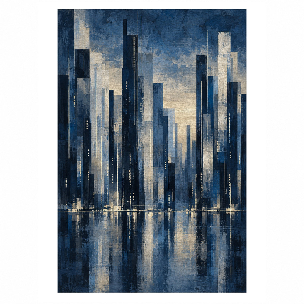 Skyline Fragments Indigo Modern Washable Rug — top view