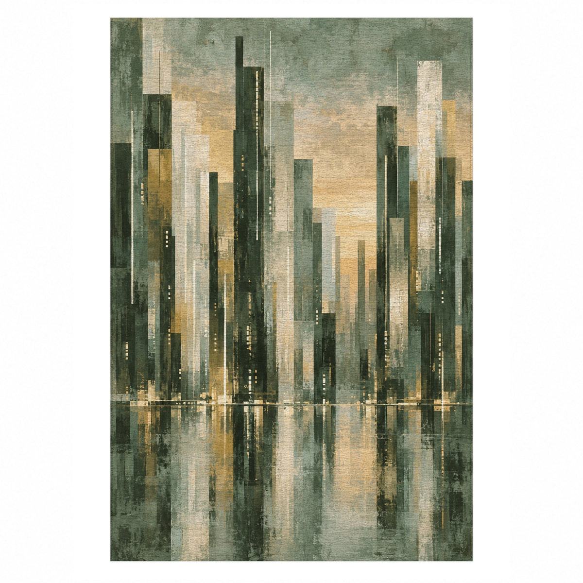 Skyline Fragments Sage Modern Washable Rug — top view
