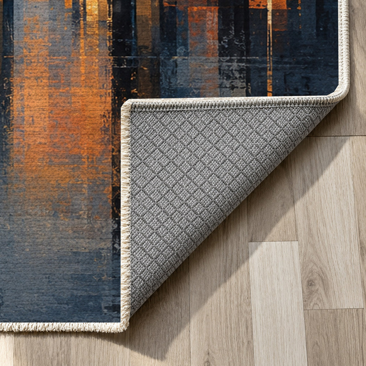 Skyline Fragments Modern Washable Rug — backing close up