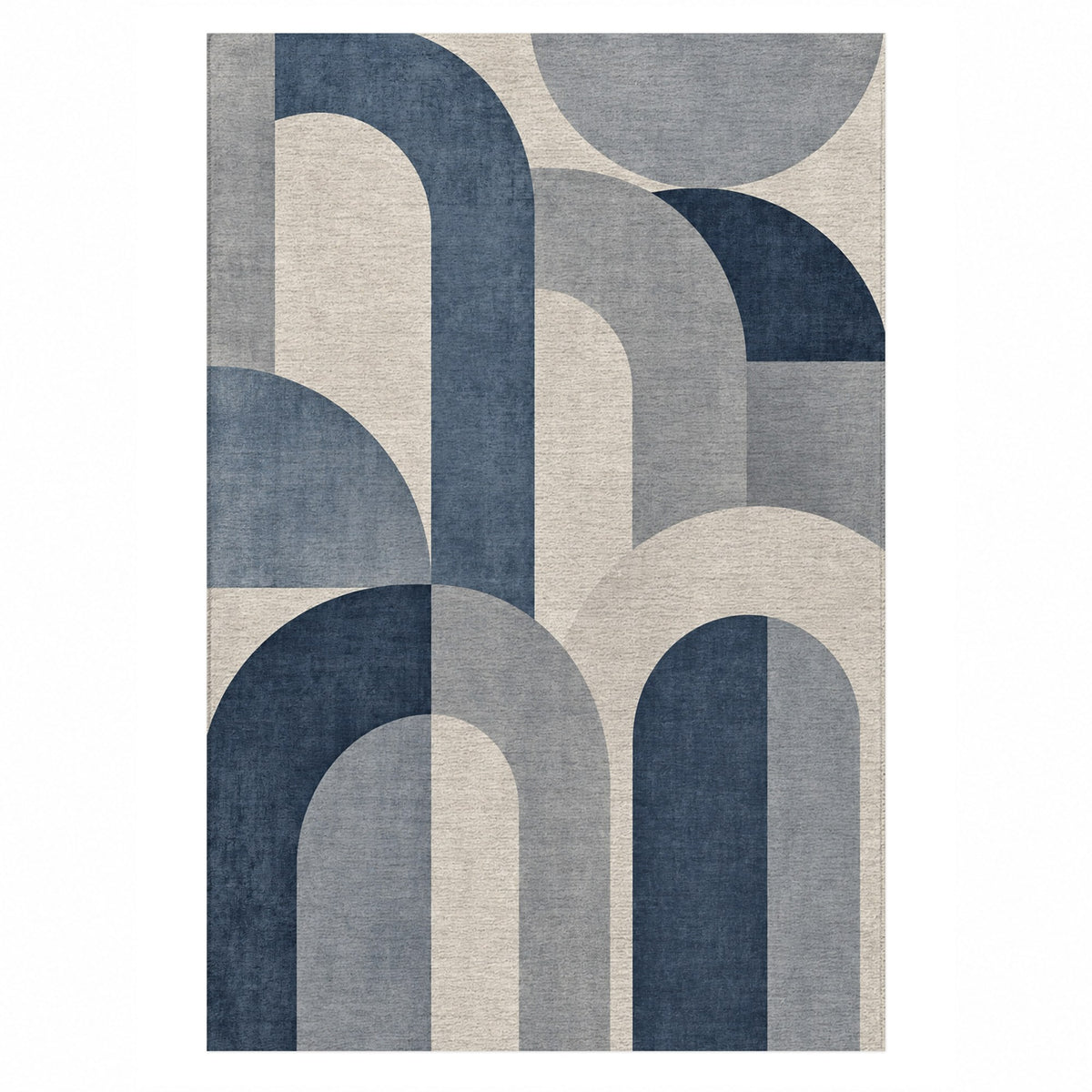 Soft Arches Blue Grey Modern Washable Rug — top view