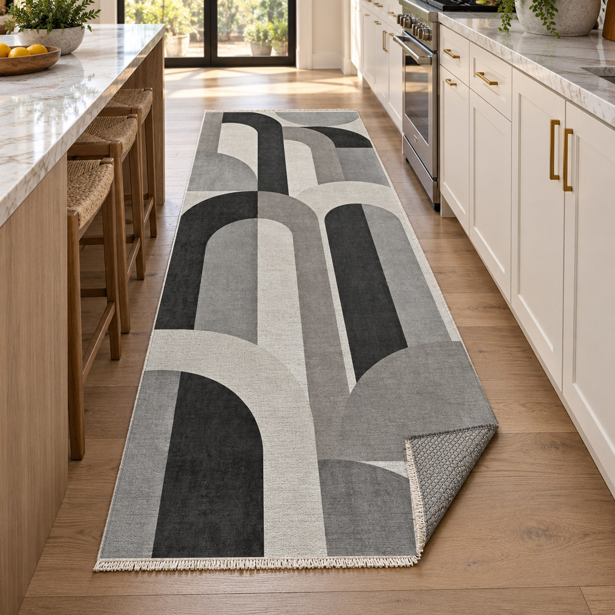 Soft Arches Charcoal Ivory Modern Washable Rug — new york kitchen runner