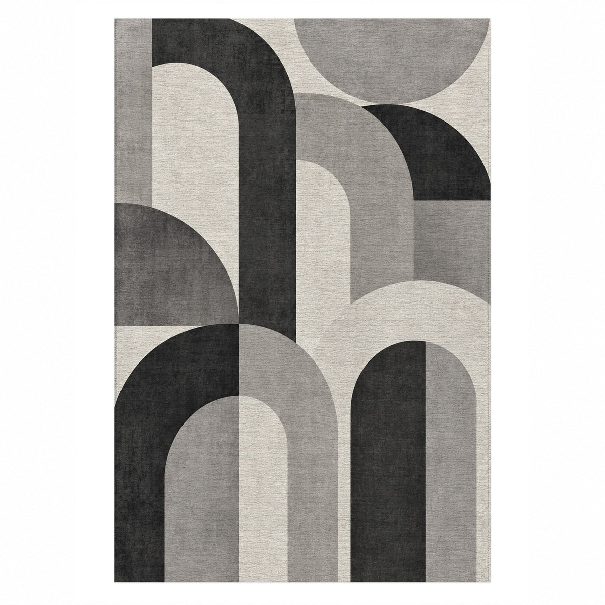 Soft Arches Charcoal Ivory Modern Washable Rug — top view