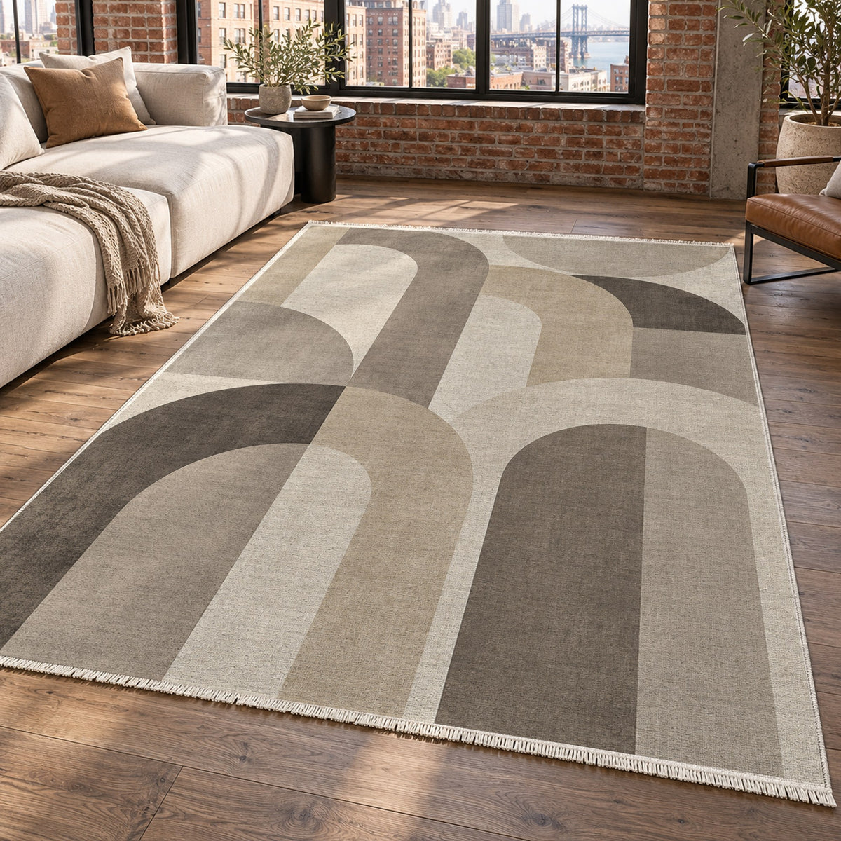 Soft Arches Ivory Taupe Modern Washable Rug — new york living