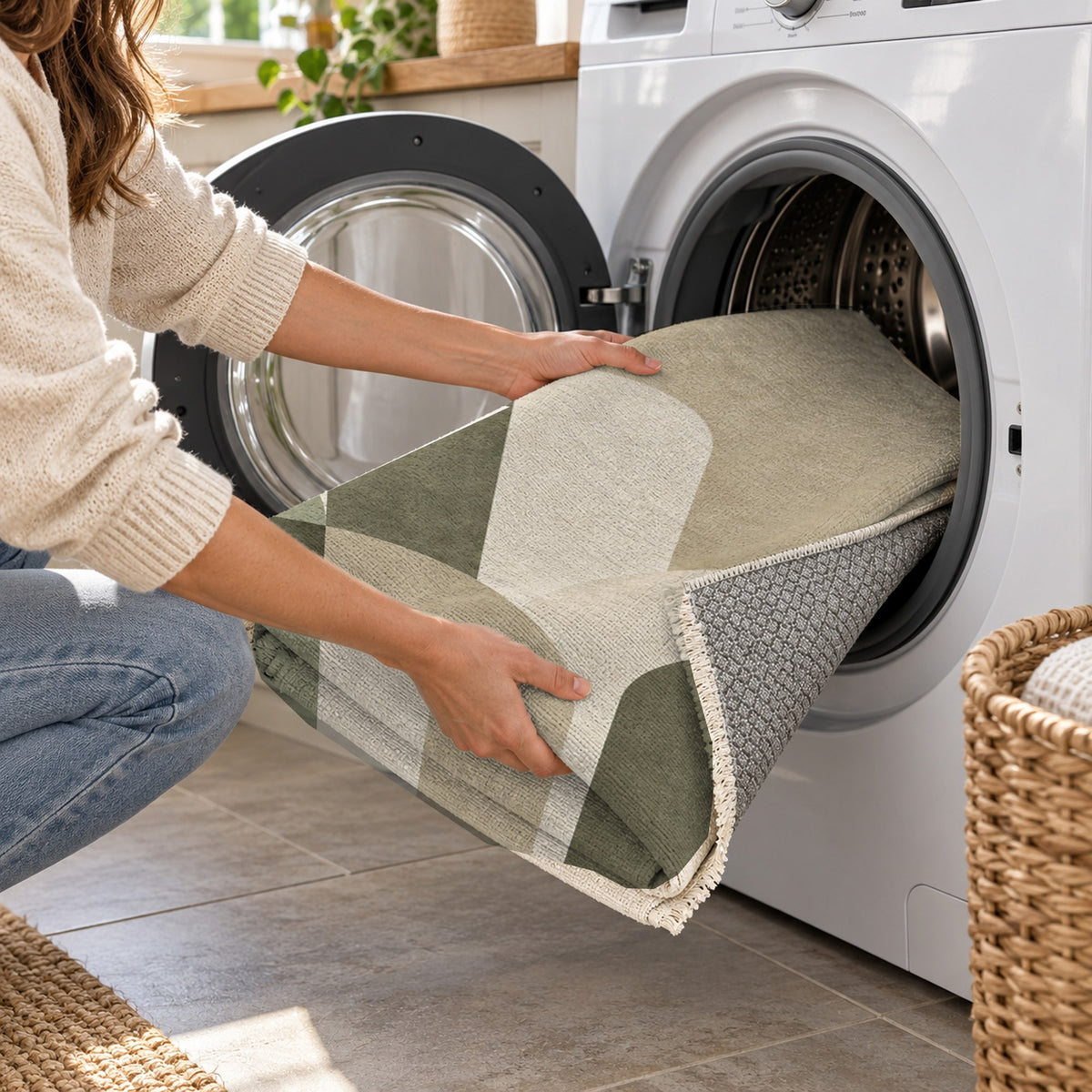 Soft Arches Sage Sand Modern Washable Rug — washing machine