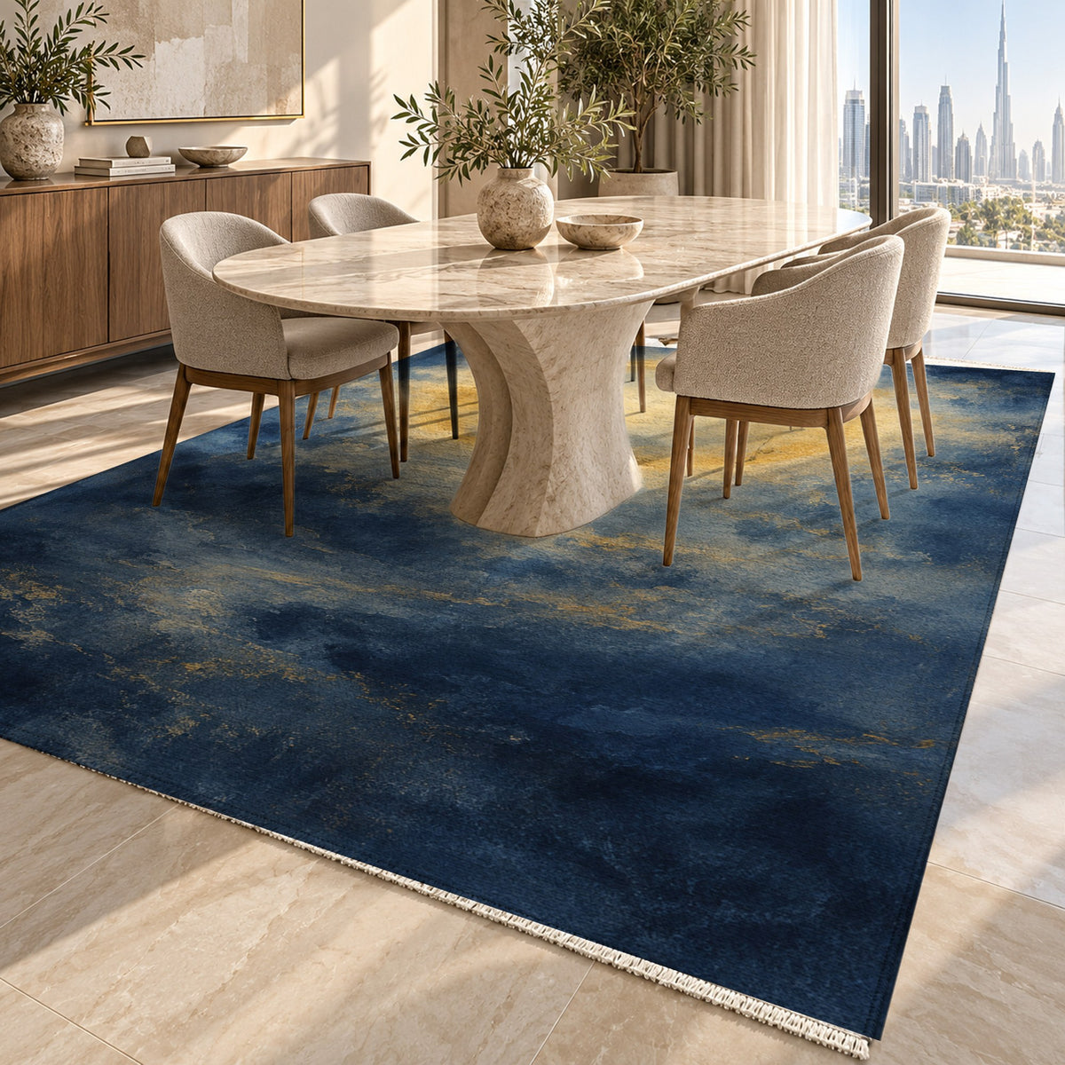 Solar Halo Abstract Washable Rug — dubai dining