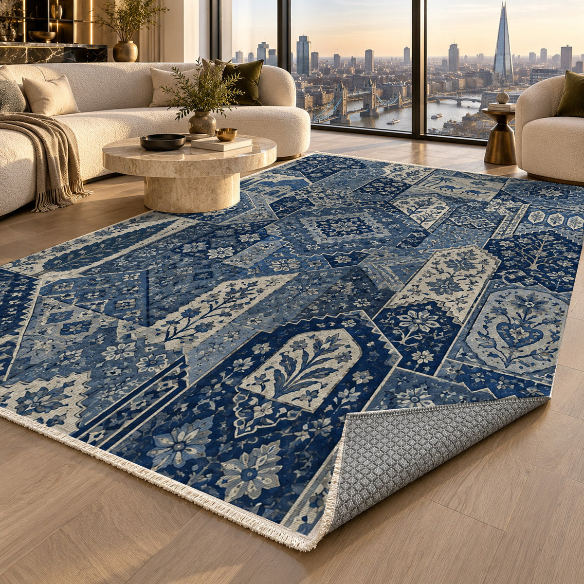 Spice Market Indigo Ethnic Washable Rug — london luxury living