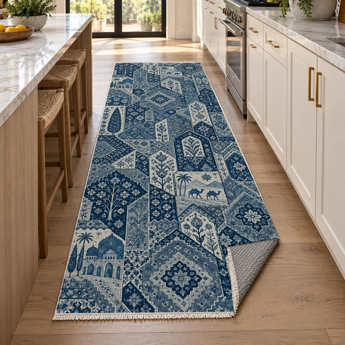 Spice Market Indigo Ethnic Washable Rug — new york kitchen runner