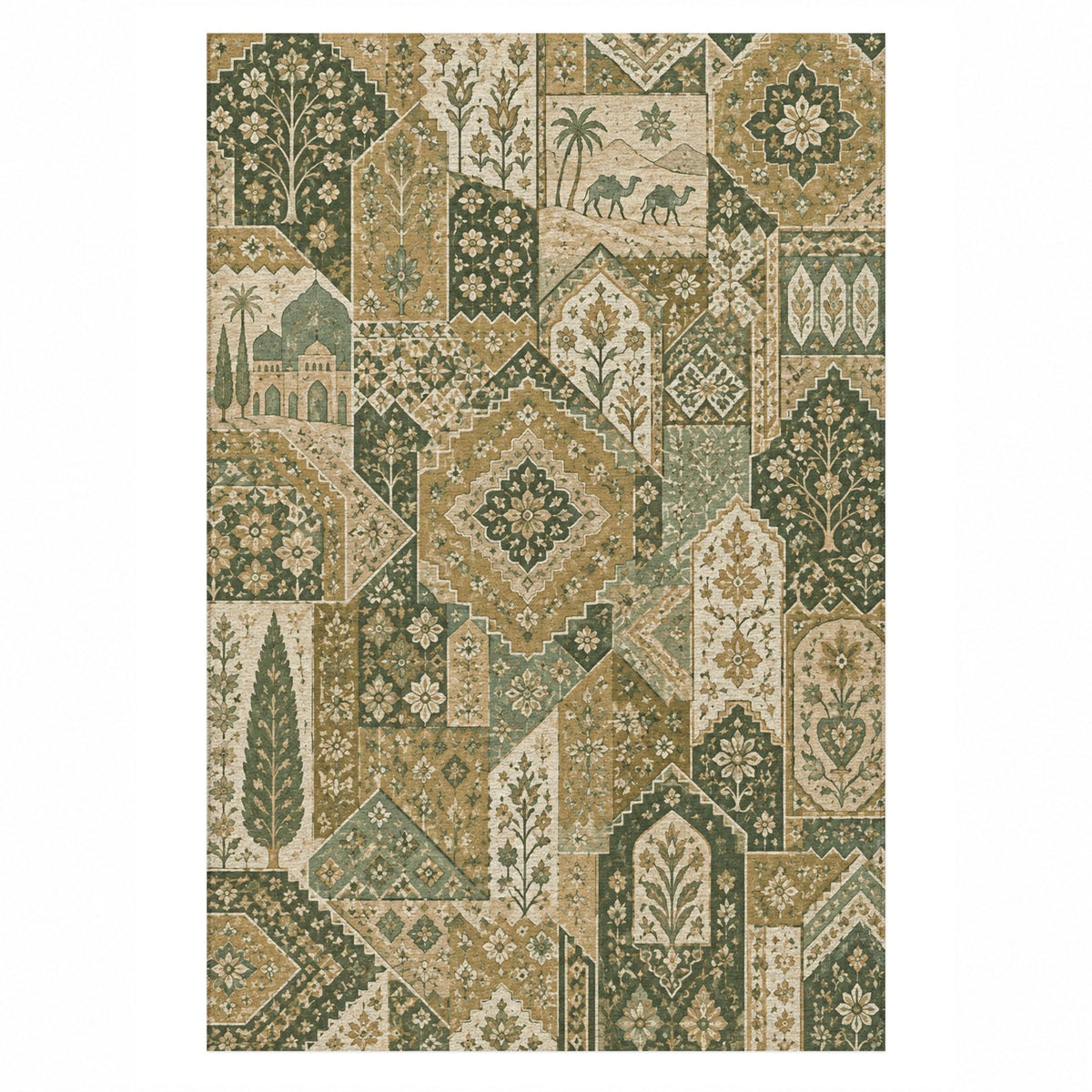 Spice Market Sage Ethnic Washable Rug — top view