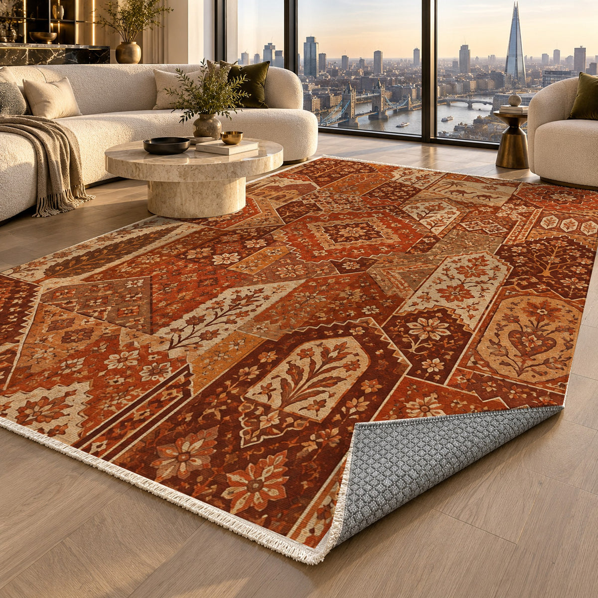 Spice Market Terracotta Ethnic Washable Rug — london luxury living