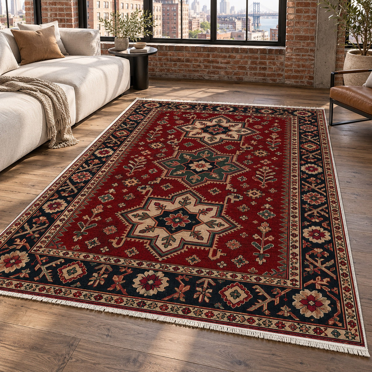 Star Procession Ruby Midnight Ethnic Washable Rug — new york living
