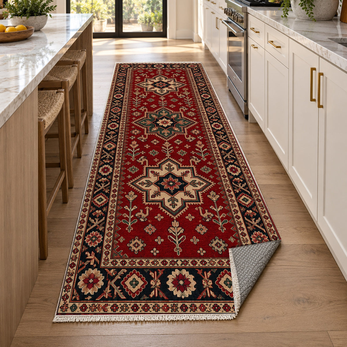 Star Procession Ruby Midnight Ethnic Washable Rug — new york kitchen runner