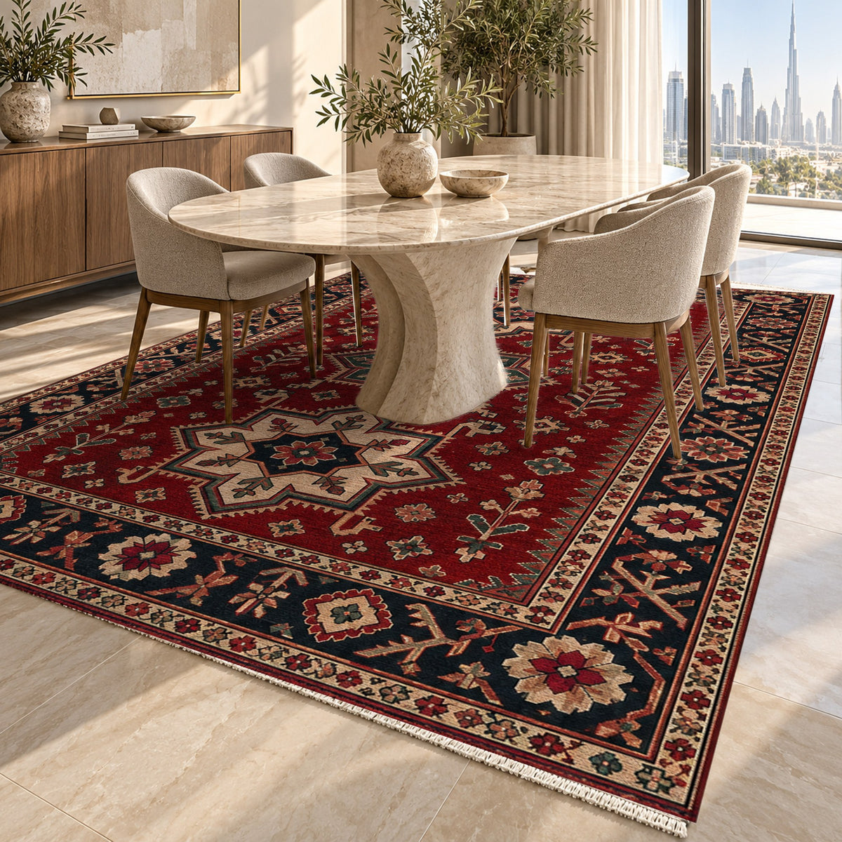 Star Procession Ruby Midnight Ethnic Washable Rug — dubai dining