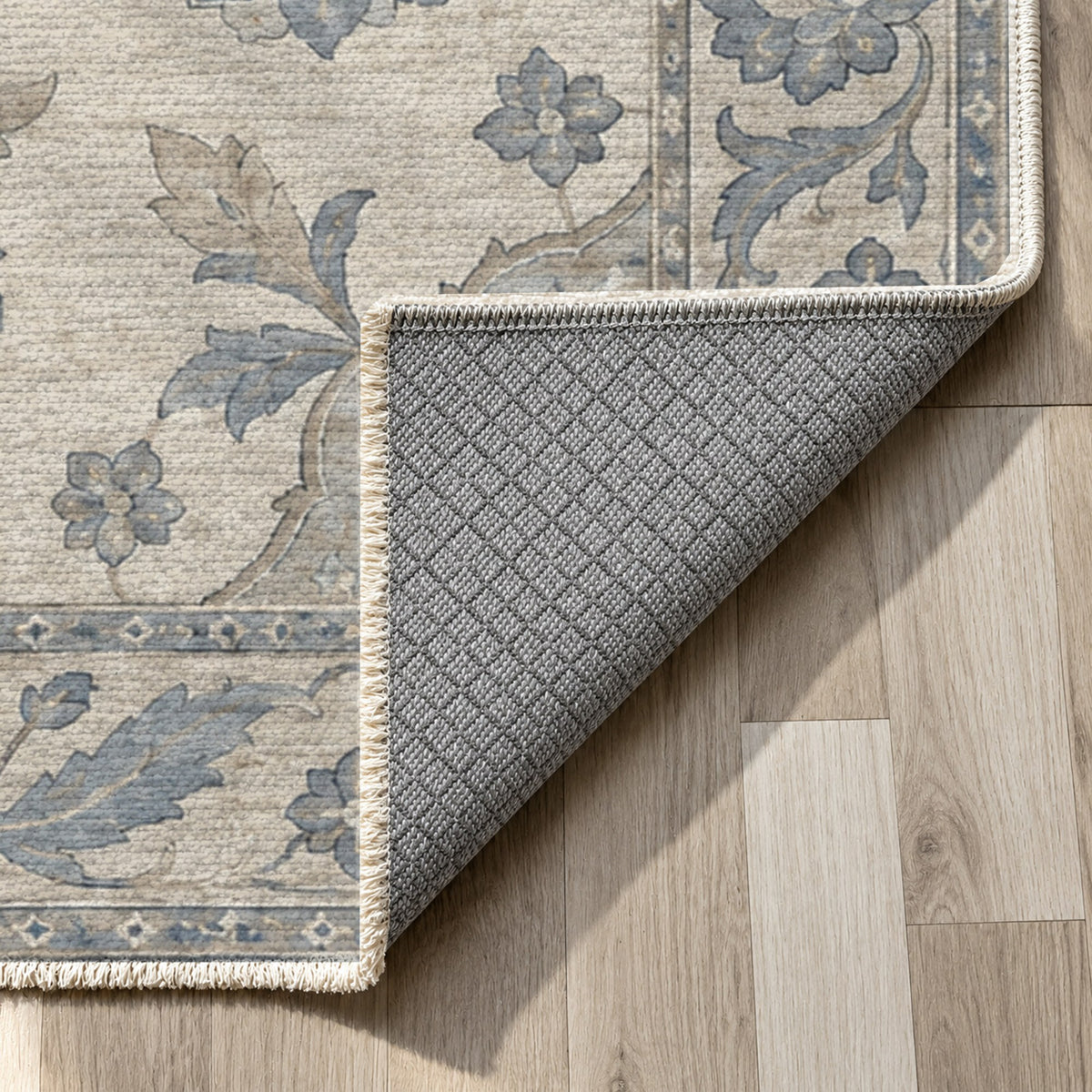 Starlight Ushak Blue Ivory Classic Washable Rug — backing close up
