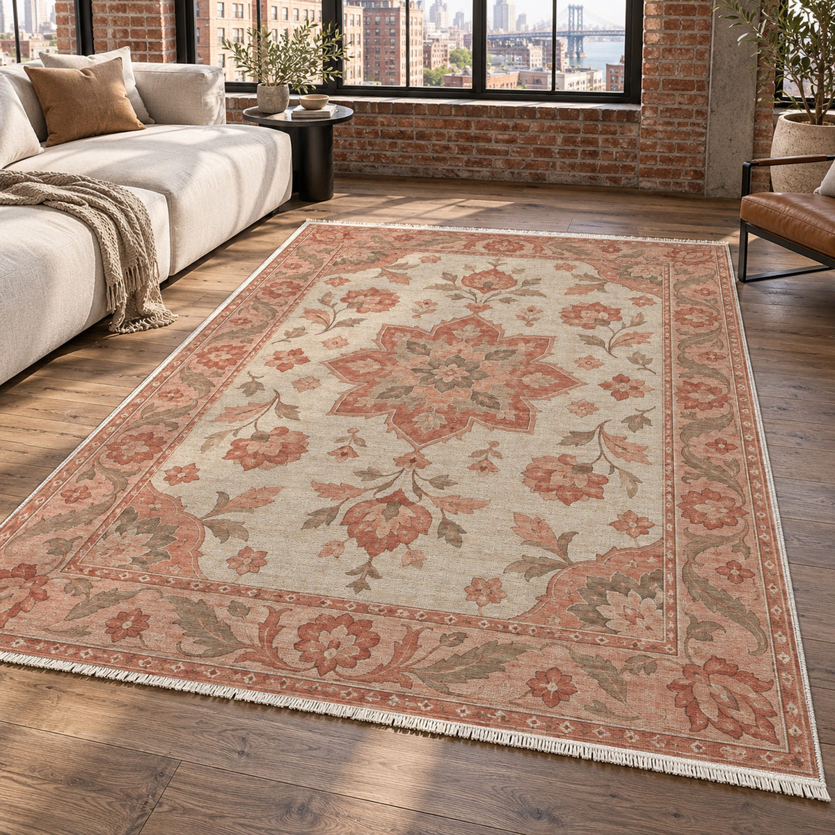 Starlight Ushak Coral Sand Classic Washable Rug — new york living