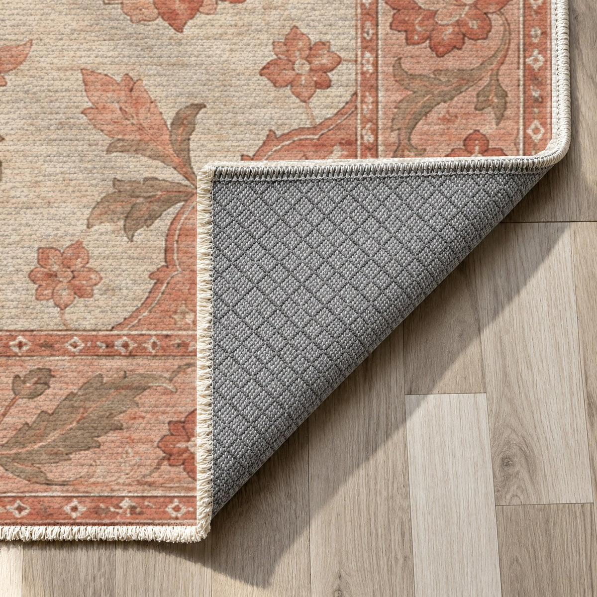 Starlight Ushak Coral Sand Classic Washable Rug — backing close up