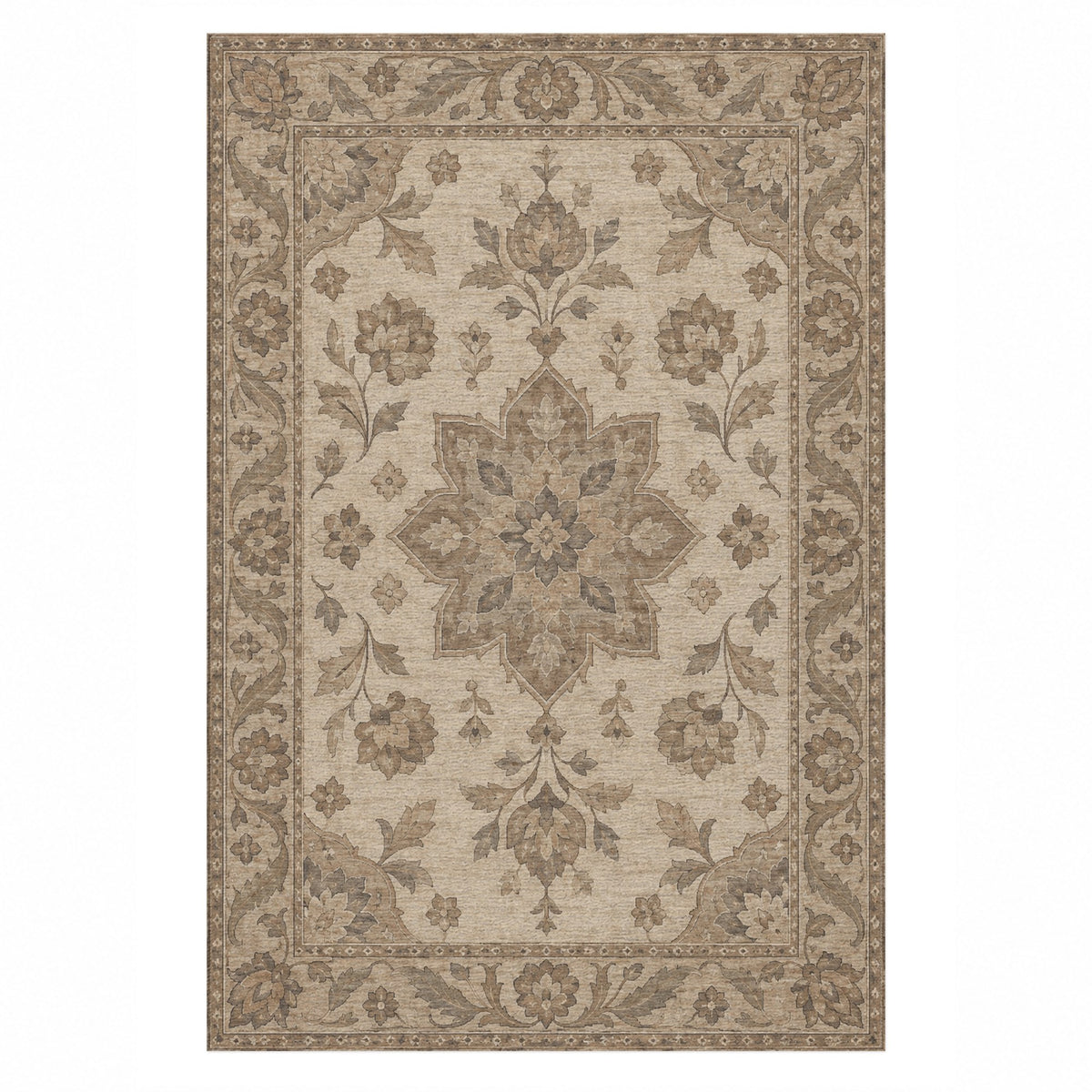 Starlight Ushak Ivory Taupe Classic Washable Rug — top view