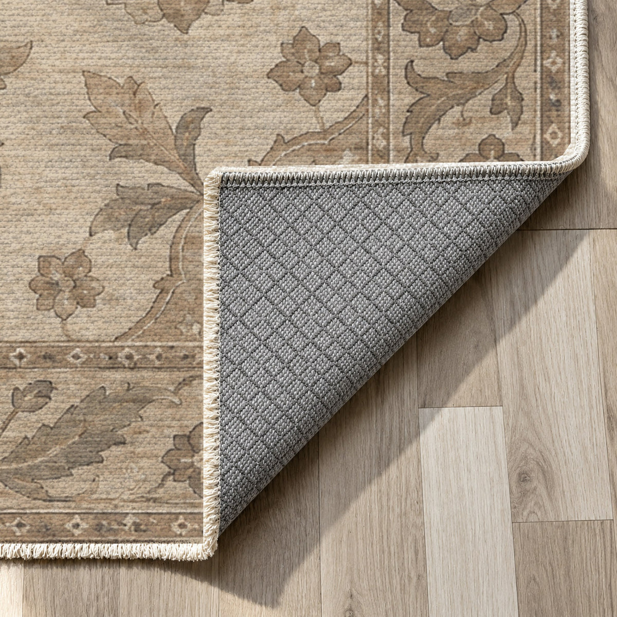 Starlight Ushak Ivory Taupe Classic Washable Rug — backing close up