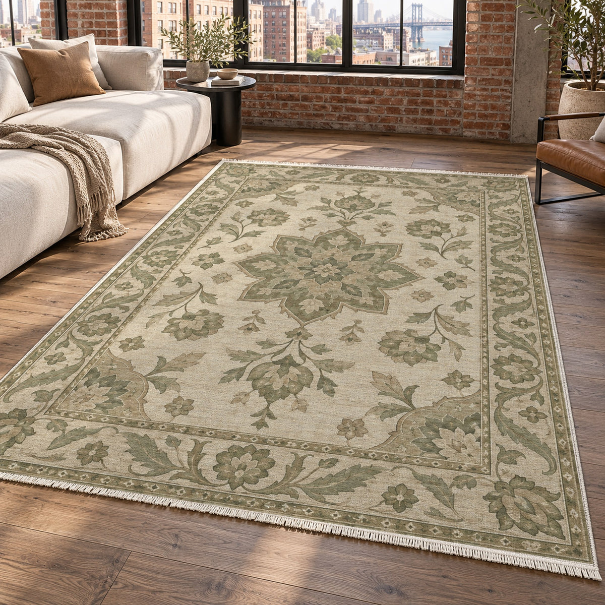Starlight Ushak Sage Cream Classic Washable Rug — new york living