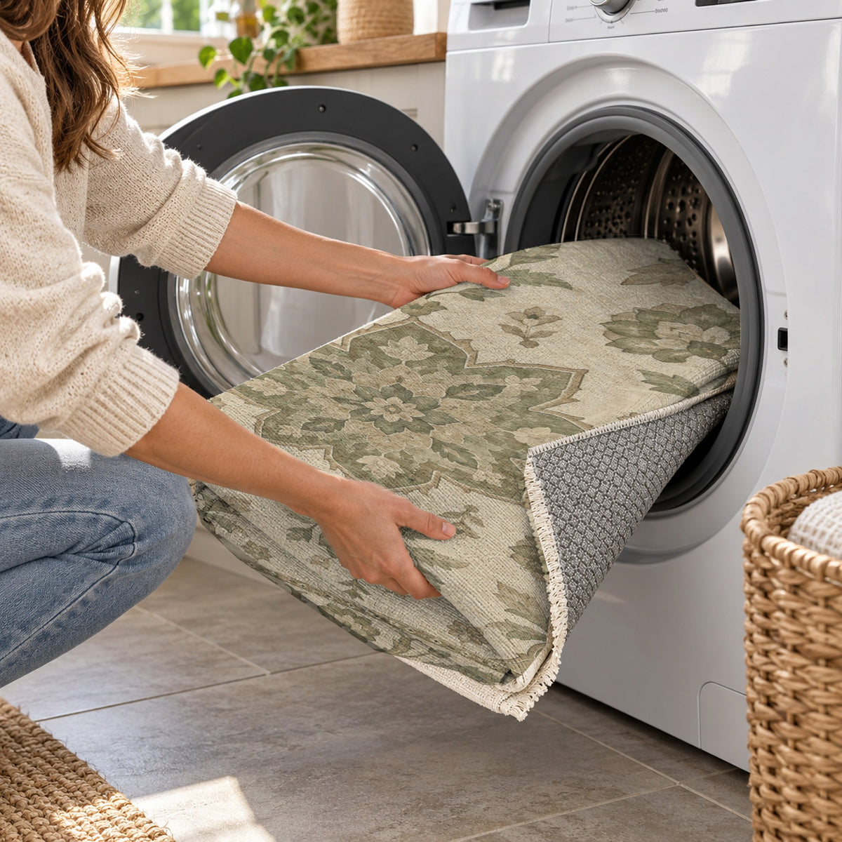 Starlight Ushak Sage Cream Classic Washable Rug — washing machine