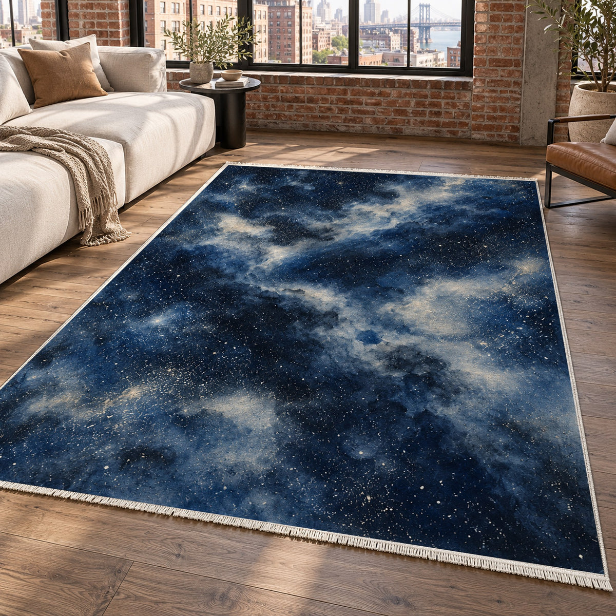 Stellar Dust Indigo Abstract Washable Rug — new york living