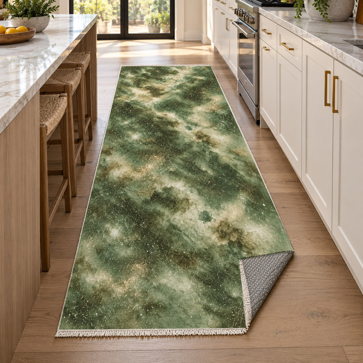 Stellar Dust Sage Abstract Washable Rug — new york kitchen runner