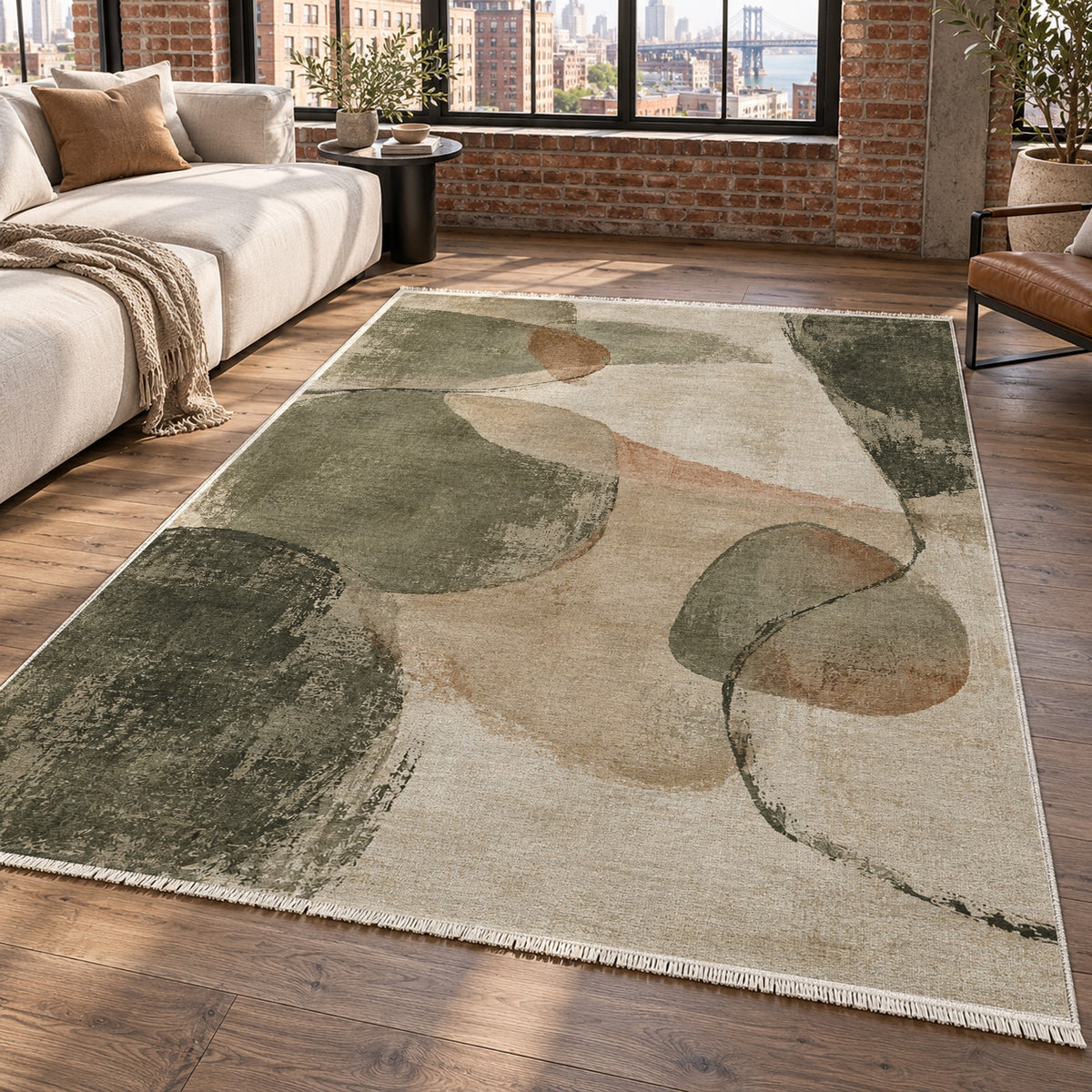 Stone Dialogue Sage Clay Abstract Washable Rug — new york living