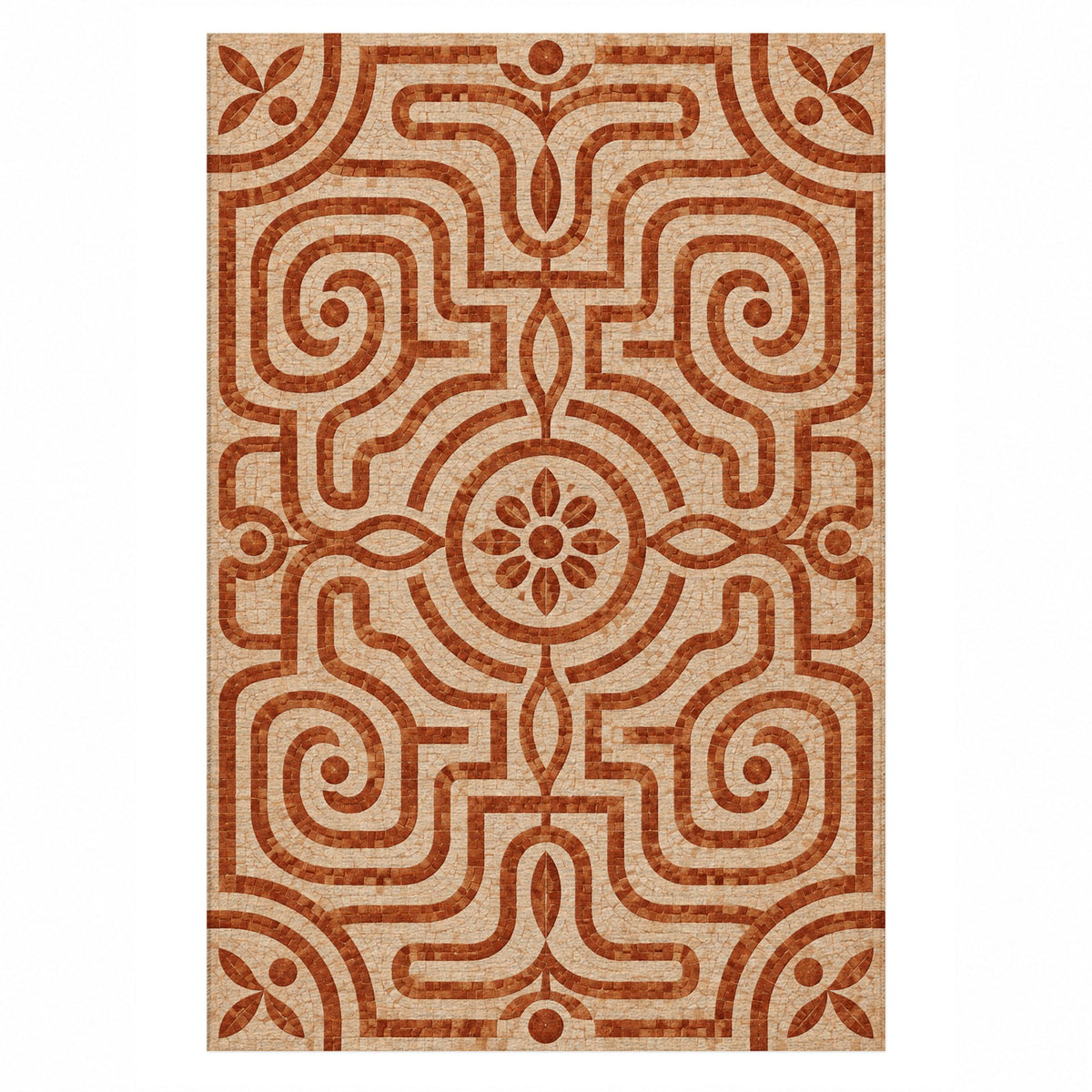 Stone Labyrinth Terracotta Geometric Washable Rug — top view