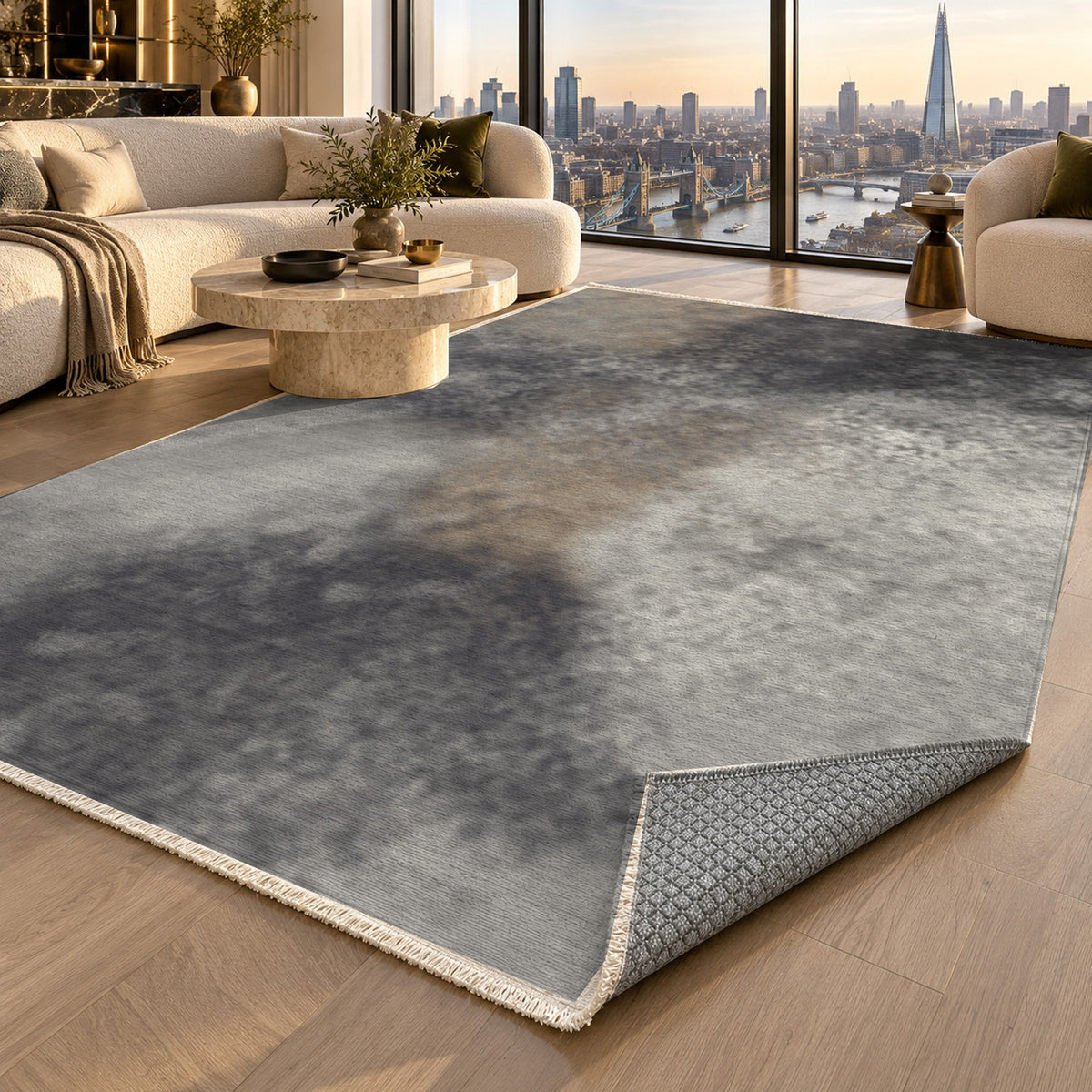 Strata Black Abstract Washable Rug — london luxury living