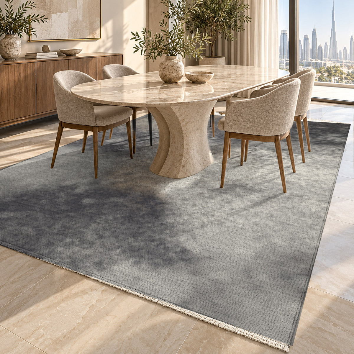 Strata Black Abstract Washable Rug — dubai dining