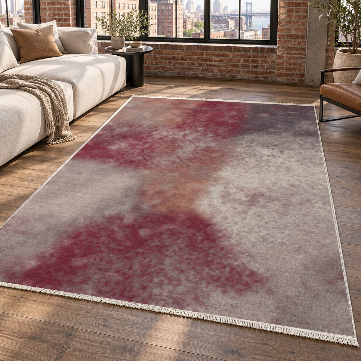 Strata Burgundy Abstract Washable Rug — new york living
