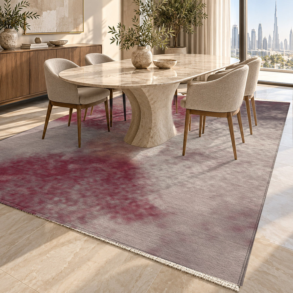 Strata Burgundy Abstract Washable Rug — dubai dining
